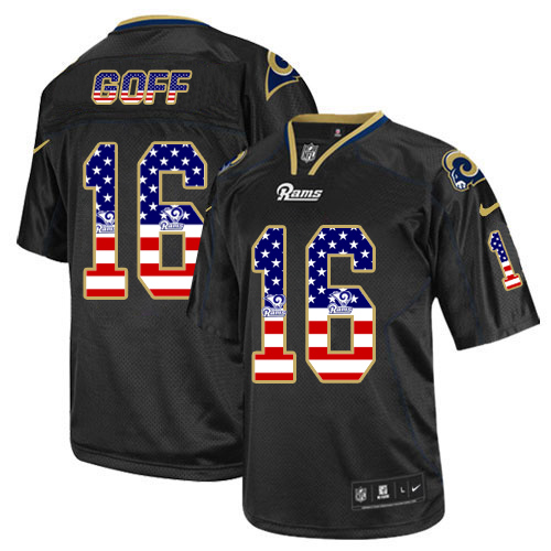 Men's Elite Jared Goff Nike Jersey Black - #16 USA Flag Fashion NFL Los Angeles Rams